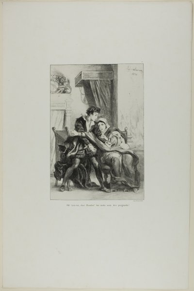 Hamlet og dronningen, planche 10 fra Hamlet af Eugène Delacroix