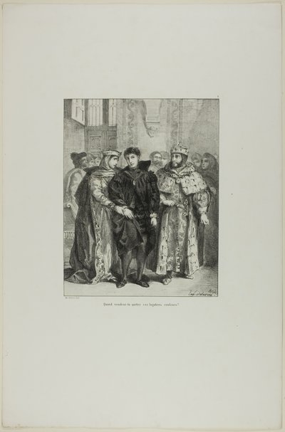 Hamlet og dronningen, planche 1 fra Hamlet af Eugène Delacroix