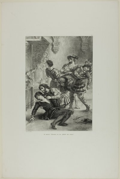 Hamlets død, planche 16 fra Hamlet af Eugène Delacroix