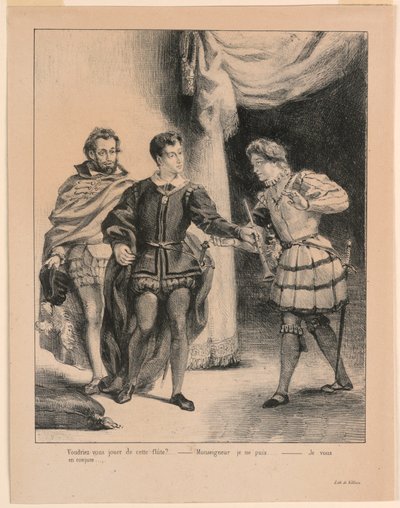 Illustration til Hamlet: Hamlet og Guildenstern (III,2) af Eugène Delacroix