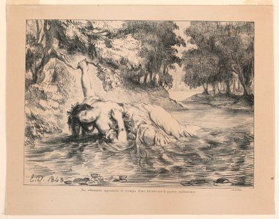 Illustration til Hamlet: Ophelias død (IV, 7) af Eugène Delacroix