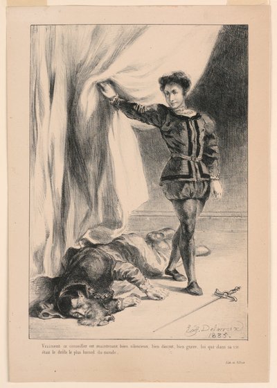 Illustration til Hamlet: The Death of Polonius (III,4) af Eugène Delacroix