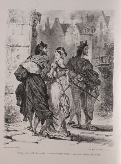 Illustrationer til Faust: Faust søger at lokke Marguerite af Eugène Delacroix