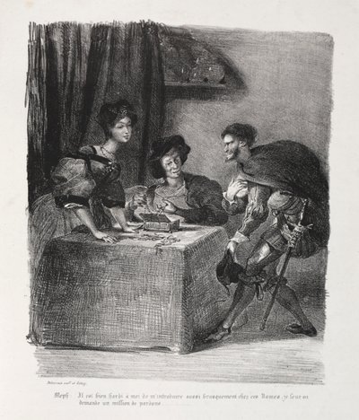 Illustrationer til Faust: Mephistopheles er hos Marthe af Eugène Delacroix