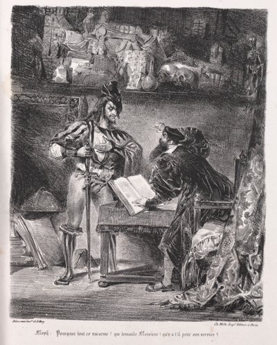 Illustrationer til Faust: Mephistopheles besøger Faust af Eugène Delacroix