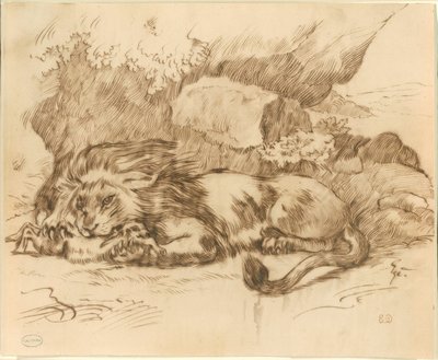 Løve fortærer en kanin af Eugène Delacroix