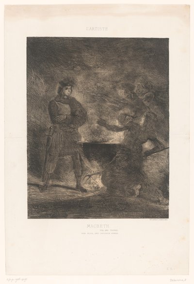 Macbeth konsulterer de tre hekse Macbeth (titel på objekt) af Eugène Delacroix