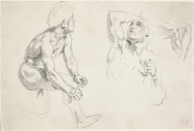 Nøgen mand poserer for figurer i Frize de la Guerre, ca. 1835. af Eugène Delacroix