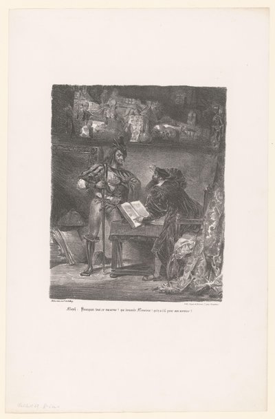 Mephisto vises på Faust Meph: Hvorfor al den ballade? (...) (titel på objekt) Faust (serietitel) Faust, tragedie af M. de Goethe (serietitel) af Eugène Delacroix