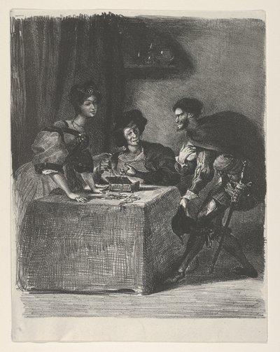 Mephistopheles præsenterer sig for Martha Goethe, Faust, 1825-27., 1825-27. af Eugène Delacroix