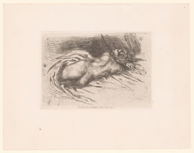 Nøgen kvinde set bagfra Étude de femme, vue de dos (titel på objekt) af Eugène Delacroix