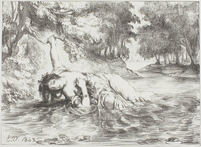 Ophelias død af Eugène Delacroix