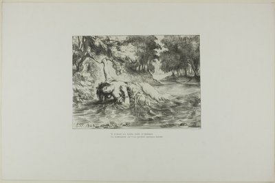 Ophelias død, planche 13 fra Hamlet af Eugène Delacroix