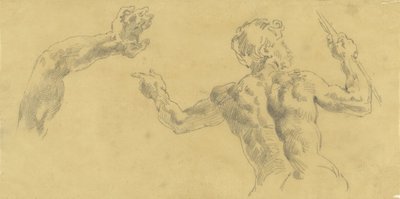 Skitser af en arm og en mand set bagfra af Eugène Delacroix