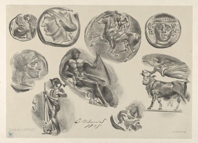 Ark med ni antikke mønter, 1825., 1825. af Eugène Delacroix