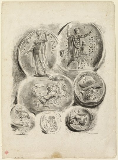 Ark med syv antikke medaljer af Eugène Delacroix