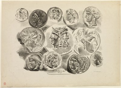 Ark med tolv antikke medaljer af Eugène Delacroix