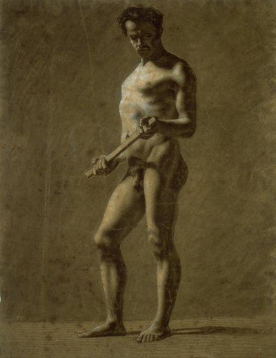 Stående akademisk mandlig nøgen (rekto); Skitse af overarm (verso) af Eugène Delacroix
