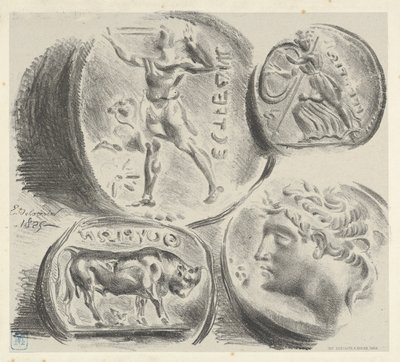 Studier af fire græske mønter, 1825., 1825. af Eugène Delacroix