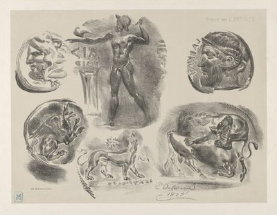 Studier af seks græske mønter, 1825., 1825. af Eugène Delacroix