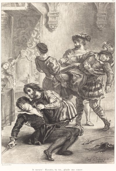 The Death of Hamlet Act V, Scene II, 1843. af Eugène Delacroix