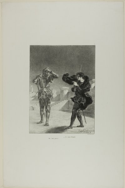 Spøgelset på perronen, planche 3 fra Hamlet af Eugène Delacroix