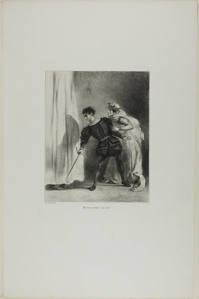 Mordet på Polonius, planche 9 fra Hamlet af Eugène Delacroix