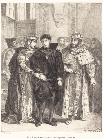 Dronningen forsøger at trøste Hamlet (Act I, Scene II) af Eugène Delacroix