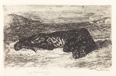 Tiger sover i ørkenen, ca. 1830. af Eugène Delacroix