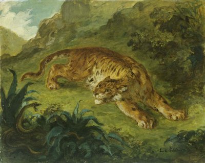 Tiger og slange, 1854-1858. af Eugène Delacroix