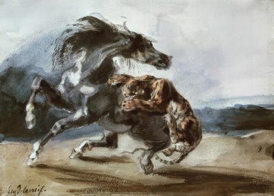Tiger angriber en vild hest af Ferdinand Victor Eugene Delacroix