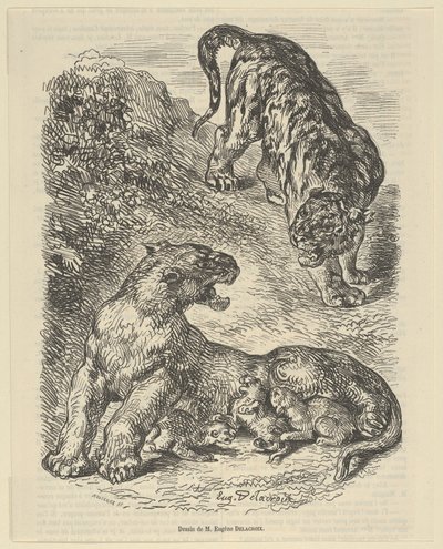 Tigress angrebet af en tiger, mens hun ammede sine unge, 1853., 1853. af Eugène Delacroix