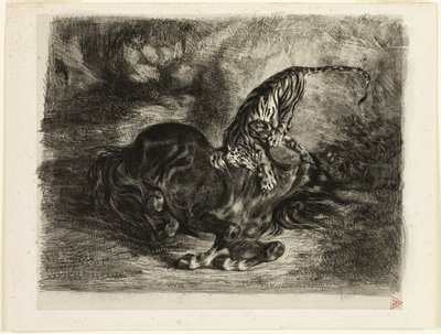 Vild hest nedbragt af en tiger af Eugène Delacroix