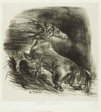 Vild hest eller bange hest, der forlader vandet af Eugène Delacroix
