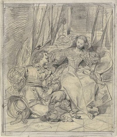 Lady og Cavalier af Eugène François Marie Joseph Devéria