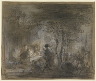 Selskab omkring et bord under træer af Eugène François de Block