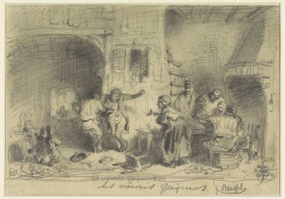 Krointeriør med fulde besøgende, der nægter at betale Les mauvais payeurs (titel på objekt) af Eugène François de Block