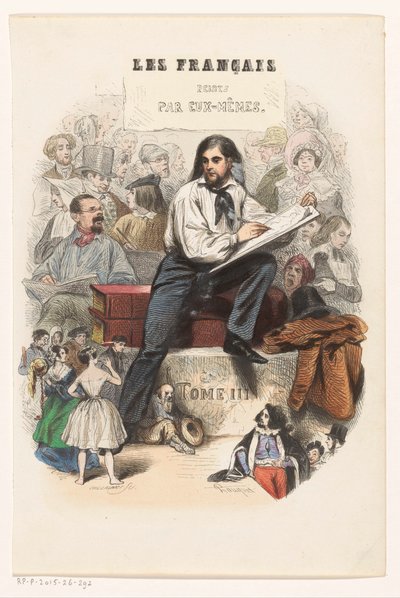 Skitserende kunstner Titelside for: Les Français peints par eux-mêmes, 1841 af Eugène Guillaumot