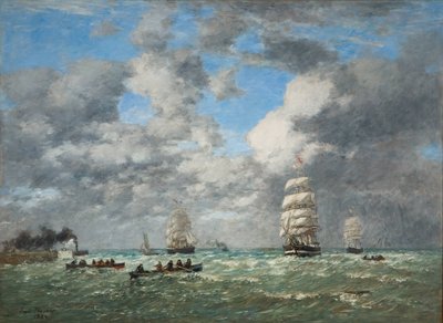 Forlader havnen i Le Havre / Shipping (Le Havre, sortie du port) af Eugene Louis Boudin