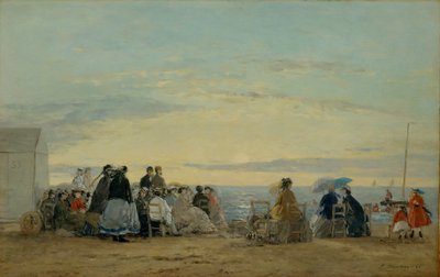 På stranden, solnedgang af Eugene Louis Boudin