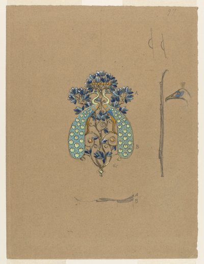 Design til et bæltespænde med påfuglemotiv af Eugene Grasset