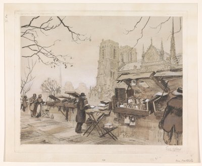 Udsigt over Quai de Montebello i Paris af Eugène Véder (signed by artist)
