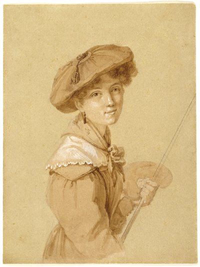 Selvportræt, 1820-29 (blyant, sepia og gouache på papir) af Eugénie Tripier Lefranc