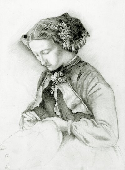 Portræt af Effie med Foxgloves i hendes hår (The Foxglove) 1853 af Euphemia Ruskin