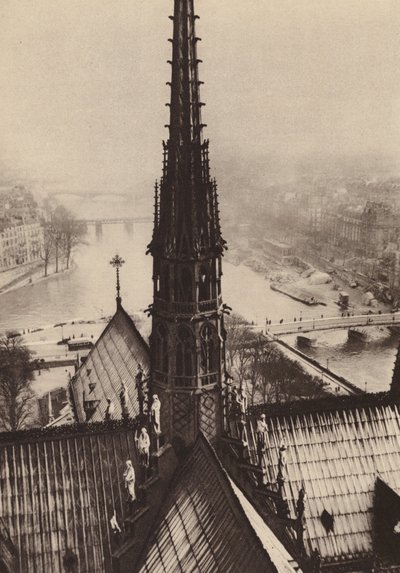 Paris: La fleche de Notre-Dame vue des tours; Spiret på Notre-Dame set fra tårnene (s/h-foto) af European Photographer