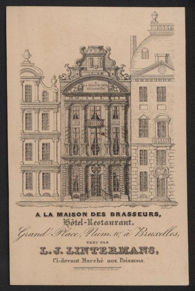 På La Maison Des Brasseurs, Hotel Restaurant, Bruxelles, L J Lintermans (gravering) af European School