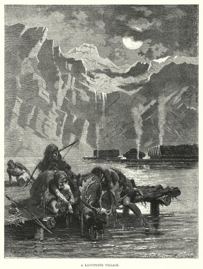 A Lacustrine Village (gravering) af European School