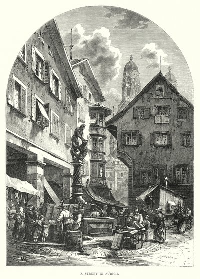 En gade i Zürich (gravering) af European School