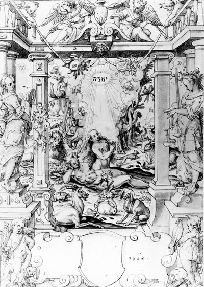 Adam og Eva, 1609 (pen og blæk) af European School