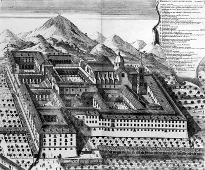 Luftfoto af Monte Cassino, Italien gravering) af European School